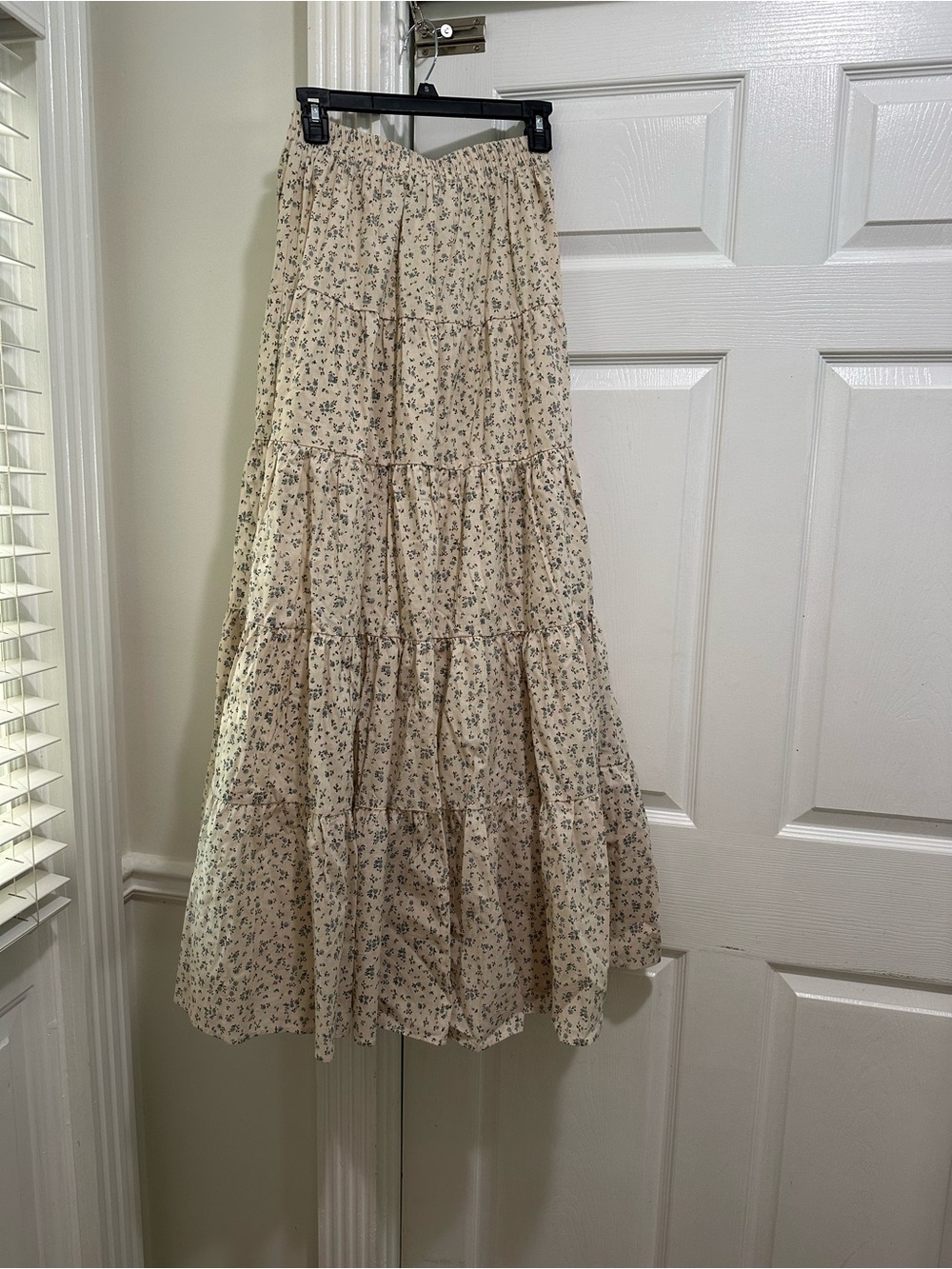 Floral Tiered Maxi Skirt Cream blue floral NEW boutique 100% cotton small